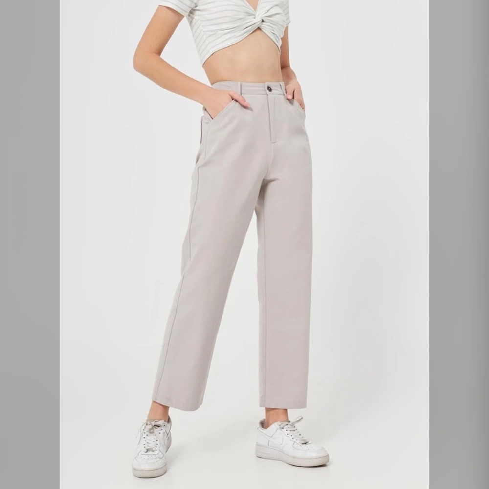 Straight leg solid pants (gray/white)
